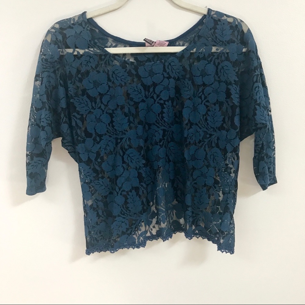 Sheer Navy Blue Lace Top💙